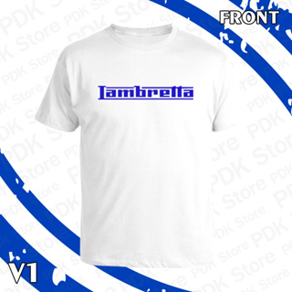 เสื้อยืด คอกลม แขนสั้น สีขาว Lambretta LOGO น้ำเงิน/ส้ม/เขียว/เหลือง สกรีน Flex pu  ขอบสวย คมชัด ผ้า cotton 100%