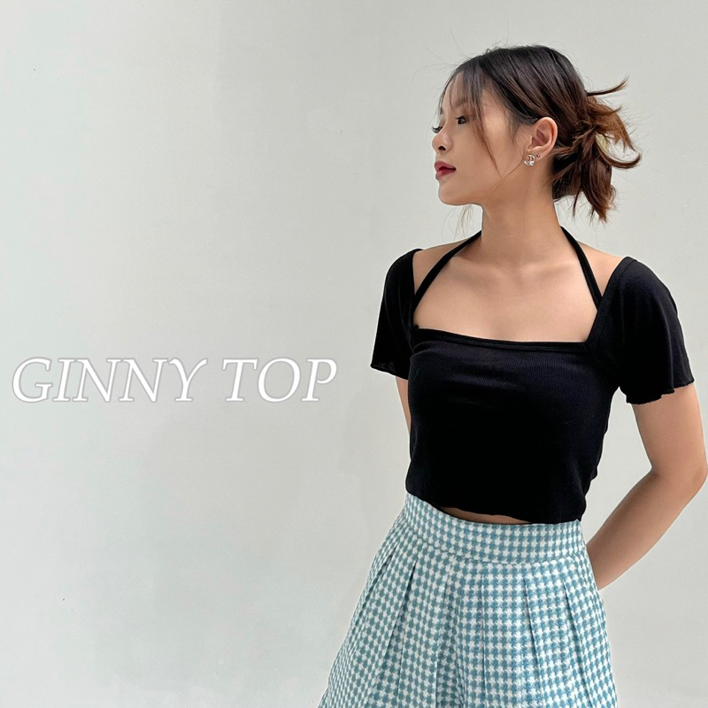 GINNY TOP - เสื้อครอปผ้าร่องเล็ก ดีเทลคล้องคอใส่ได้2แบบ (nita.bkk)