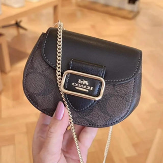 ของแท้!! พร้อมส่ง!!! Coach Card Case On A Chain #CK439 ลาย C สีน้ำตาลเข้ม