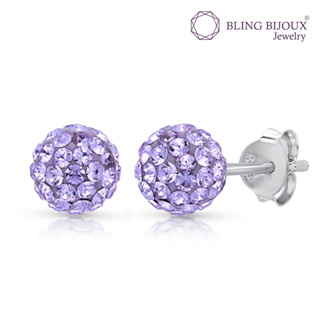 Bling Bijoux ต่างหู ทรงกลม คริสตัล สี Tanzanite เงินแท้