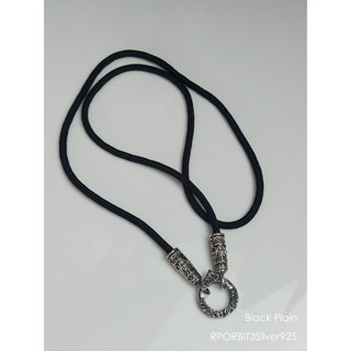 Black Plain Vintage Silver925 Pomegrenate Spring Rope Necklace 3.5mm 25inch สร้อยเชือกร่มดำ 25นิ้ว อะไหล่เงินแท้925