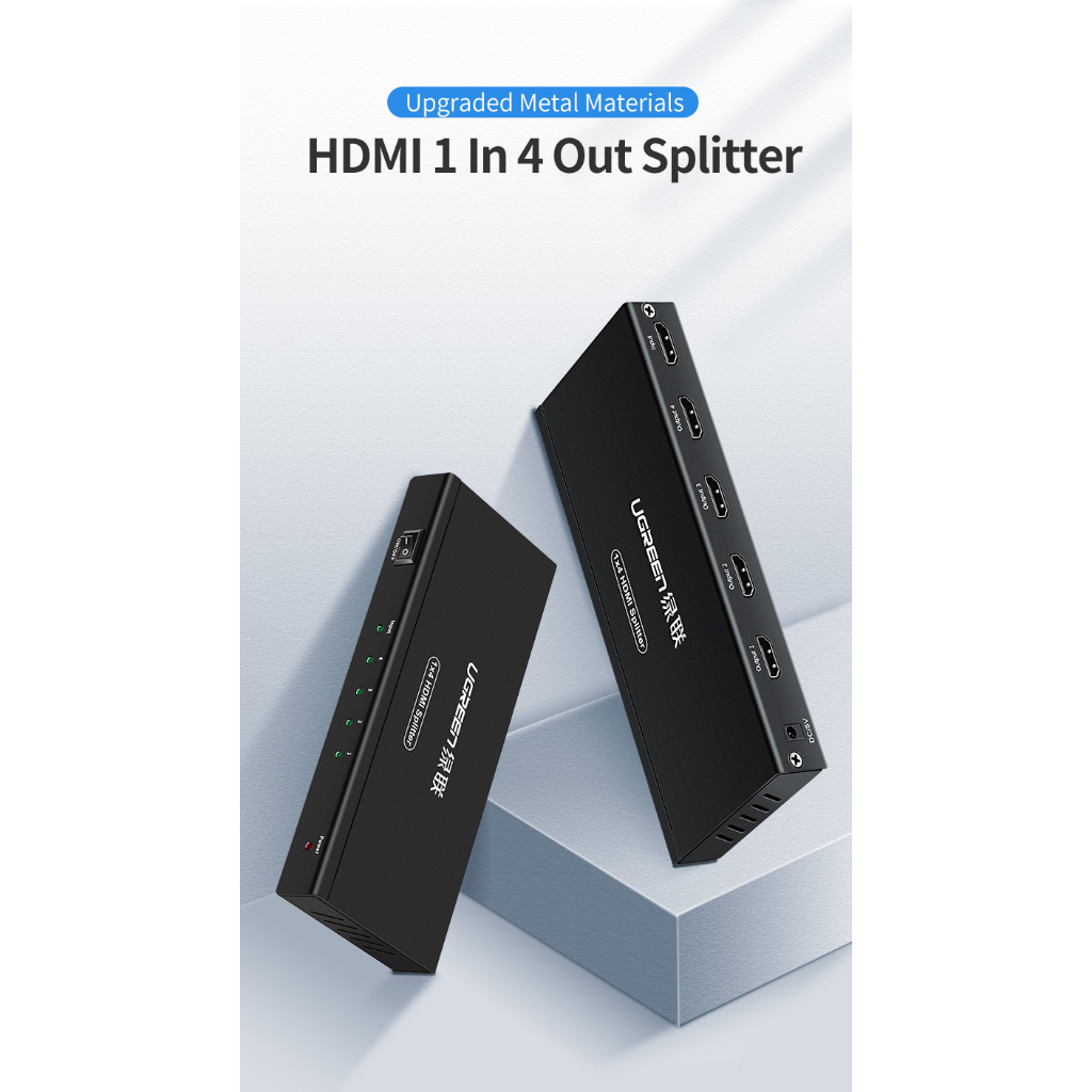 UGREEN HDMI Amplifier Splitter 1x4 เข้า 1 ออก 4 จอ Full HD รองรับ 4K รุ่น 40202 กล่องเพิ่มช่องสัญญาณภาพ HDMI รองรับ 4K