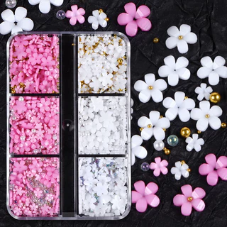 อะไหล่ดอกไม้สำหรับตกแต่งเล็บ DIY แบบคละสีอะไหล่เงิน-ทอง 6/ช่อง🌈พร้อมส่งในไทย🌈