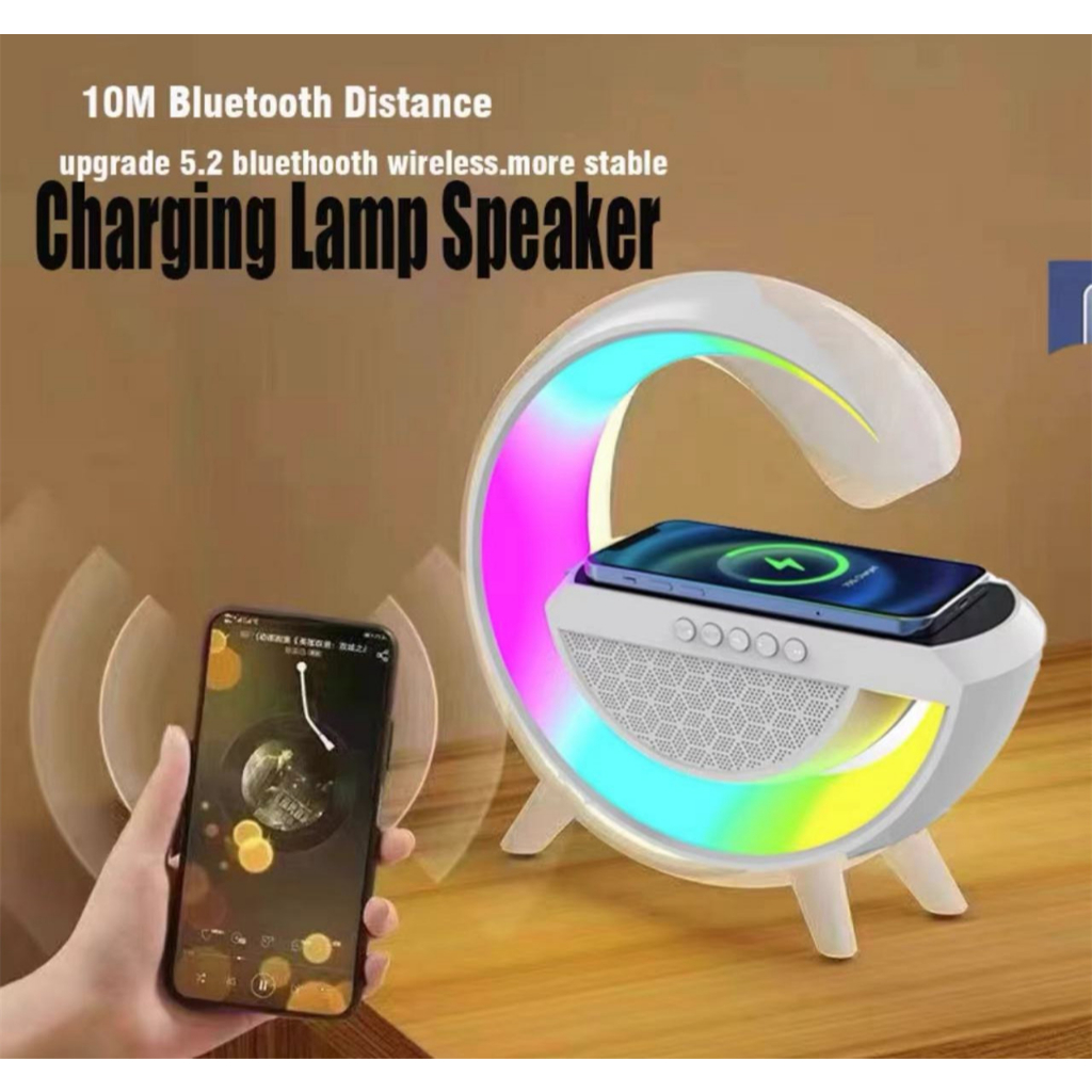 ลําโพงบลูทูธไร้สาย+แท่นชาร์จไร้สาย โคมไฟ LED 7สี พกพา Bluetooth Wireless Charging Speaker