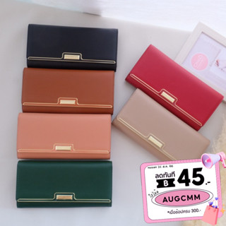 กระเป๋าสตางค์ยาว3พับ หนังPUเนื้อออยล์หนาแต่งTagแบรนด์เหล็กสีทอง No.T-5601-078