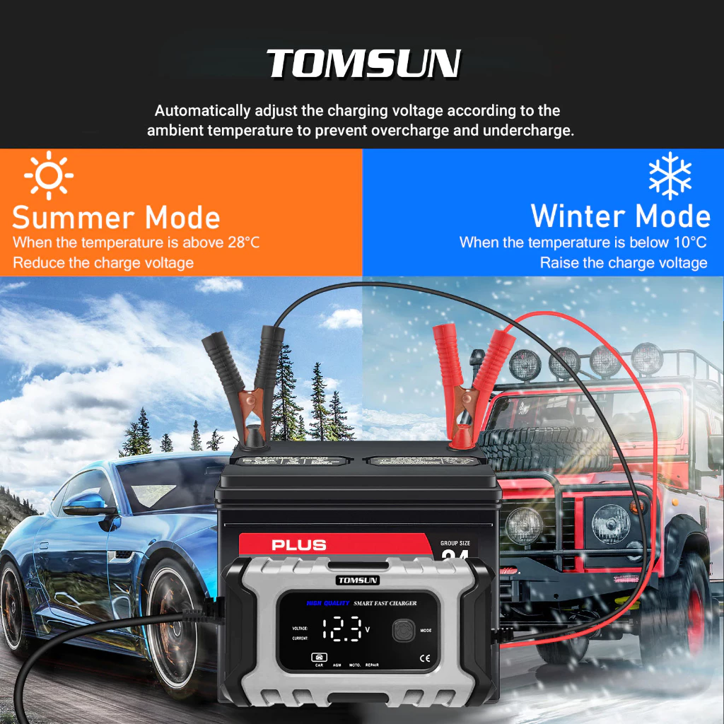 TOMSUN เครื่องชาร์จรถยนต์ ฟื้นฟูและซ่อมแซมแบตเตอรี่ รองรับแบตลิเธียม thumbnail 6
