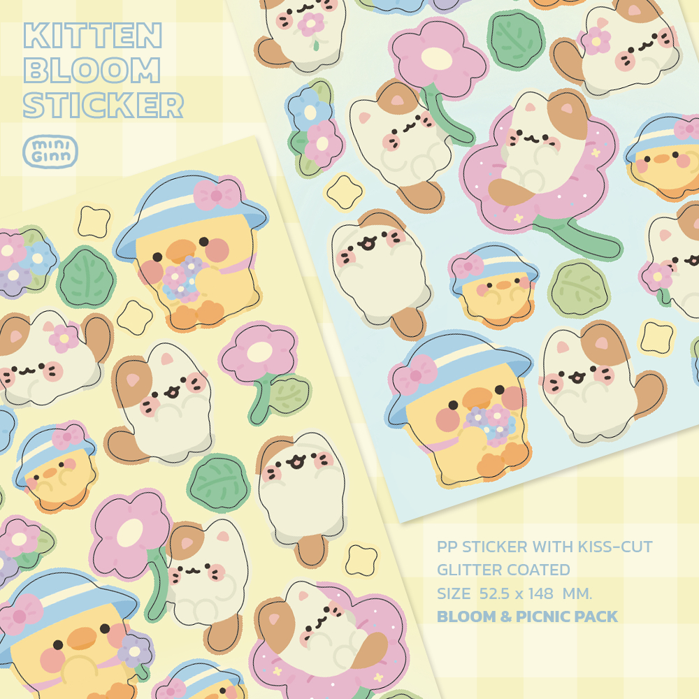 Strip sticker { Kitten bloom } สติกเกอร์ ตกแต่งแพลนเนอร์ โพลารอยด์ | miniginn