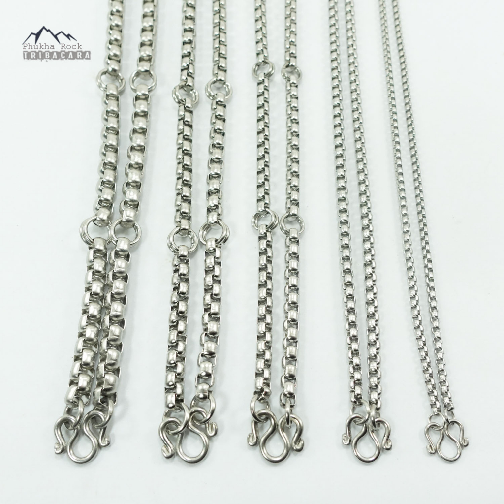 A15 ลายผ่าหวาย ห้อยพระ 1-9 องค์  ขนาด 3 -6.5 มิล  สีเงิน สร้อยคอ แขวนพระ สร้อยสแตนเลสแท้ สร้อยพระ stainless necklace