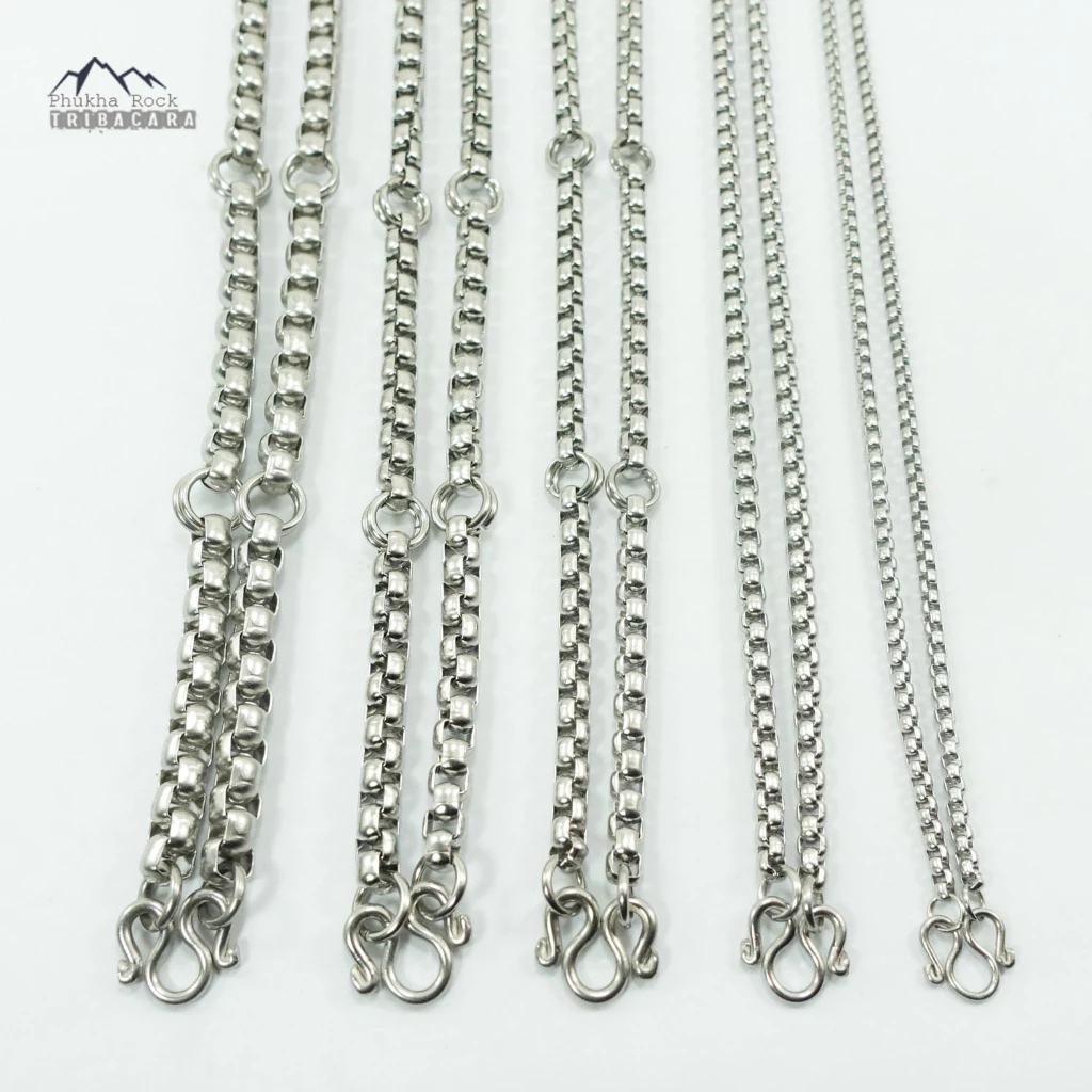 A15 ลายผ่าหวาย ห้อยพระ 1-9 องค์ ขนาด 3 -6.5 มิล สีเงิน สร้อยคอ แขวนพระ สร้อยสแตนเลสแท้ สร้อยพระ stainless necklace