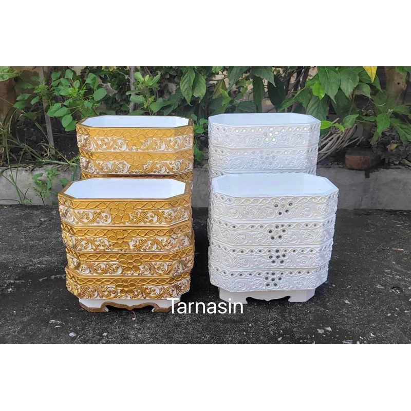 ถาดวางสีขาวทอง เขียนทอง/ขาวล้วน ขนาด 14x23x7 ซม.