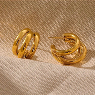 18K gold plated triple hoops earrings