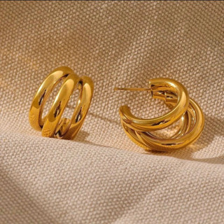 18K gold plated triple hoops earrings