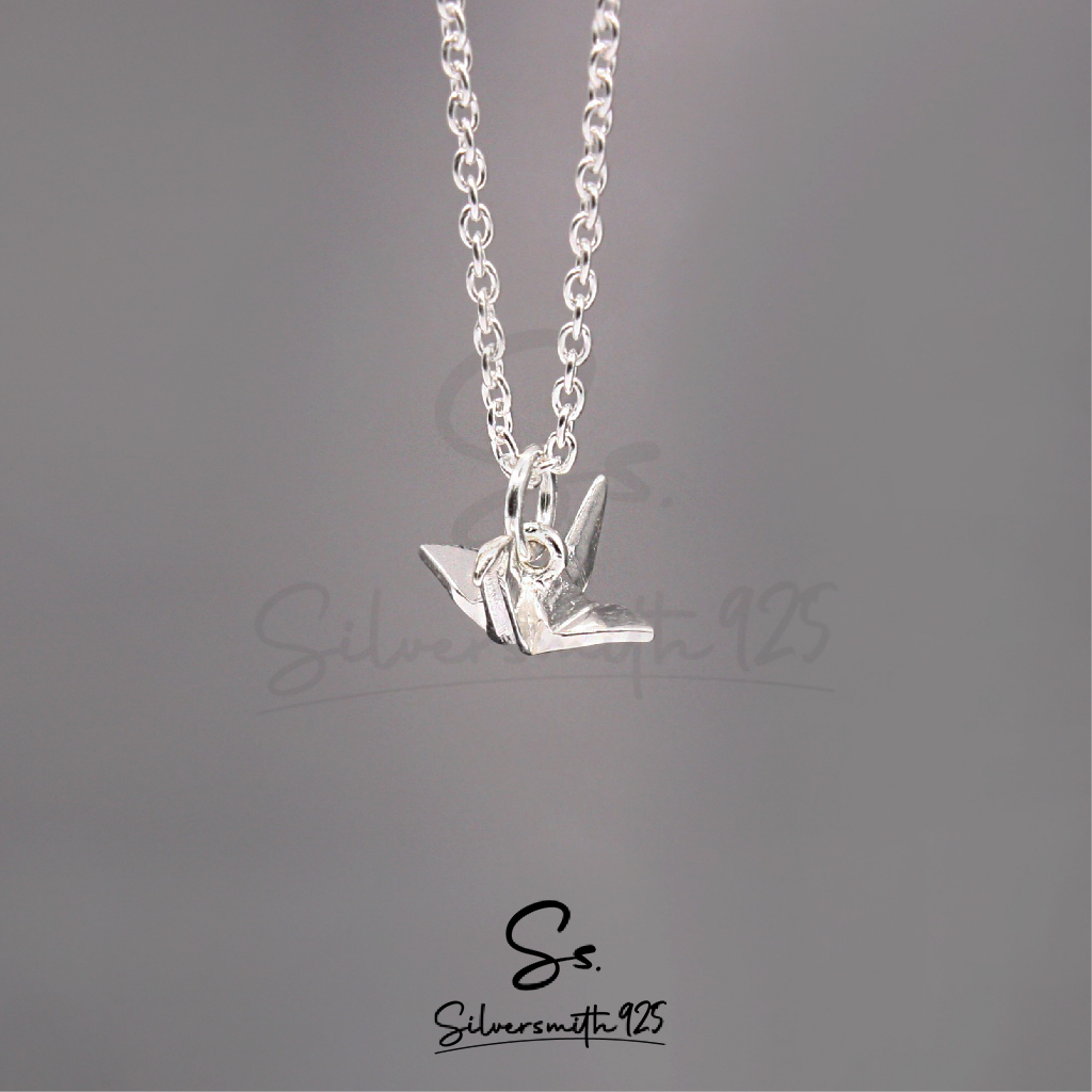 จี้นกกระดาษ ดีไซน์ Origami 3มิติ จี้เงินแท้ 92.5% สไตล์มินิมอล สำหรับสร้อยคอ สร้อยข้อมือ