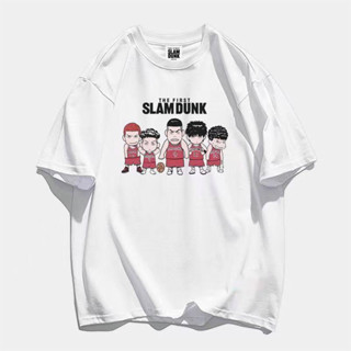 SLAM DUNK เสื้อยืดผ้าฝ้ายพิมพ์ลาย unisex ฤดูร้อนแขนสั้นสไตล์อะนิเมะ