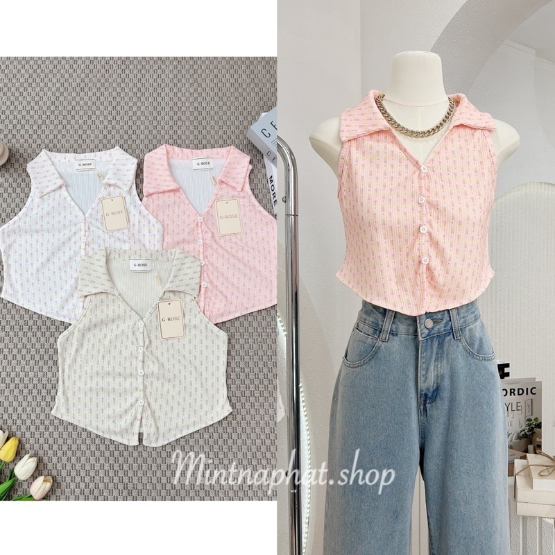 ลดราคา sale G-ROSE คอปกแขนกุด พิมพ์ลายดอกน่ารัก