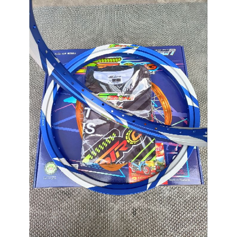 วงล้อ เอสสตรอง Sstrong ทรงเอ สีน้ำเงิน ลายสายฟ้า 1.4หน้า/หลัง ขอบ17 แถมเสื้อให้1ตัว