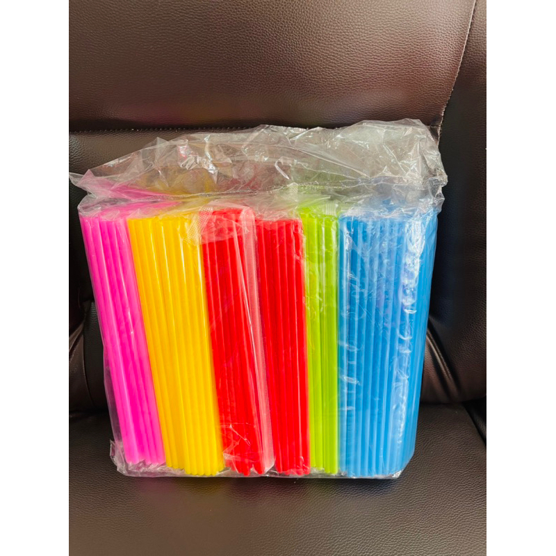 หลอดดูดน้ำ แบบยาว (10ห่อ) สีเรียบ ไม่มีลาย พลาสติก แบบยาว 24 cm หลอดน้ำ ขนาด 30 กรัม คละสี
