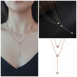 lovely necklace stanless steel |สร้อยคอเพชร2เลเยอร์งานน่ารักมาก สแตนเลส ไม่ลอกไม่ดำ งานสวยน่ารัก พร้อมส่งจากไทย🚩