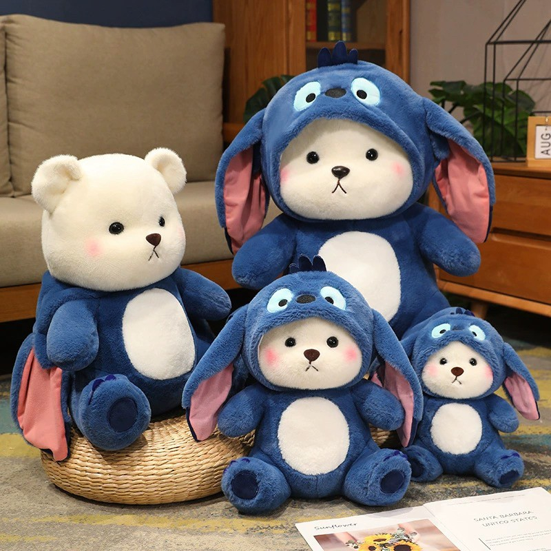 ตุ๊กตาหมีใส่ชุดสตีส น่ารักน่ากอด ตุ๊กตาน่ารัก หมีขาว ตุ๊กตาสวมชุดสตีสหมวกถอดได้ ของขวัญ วันเกิด Lina Bear-Blue