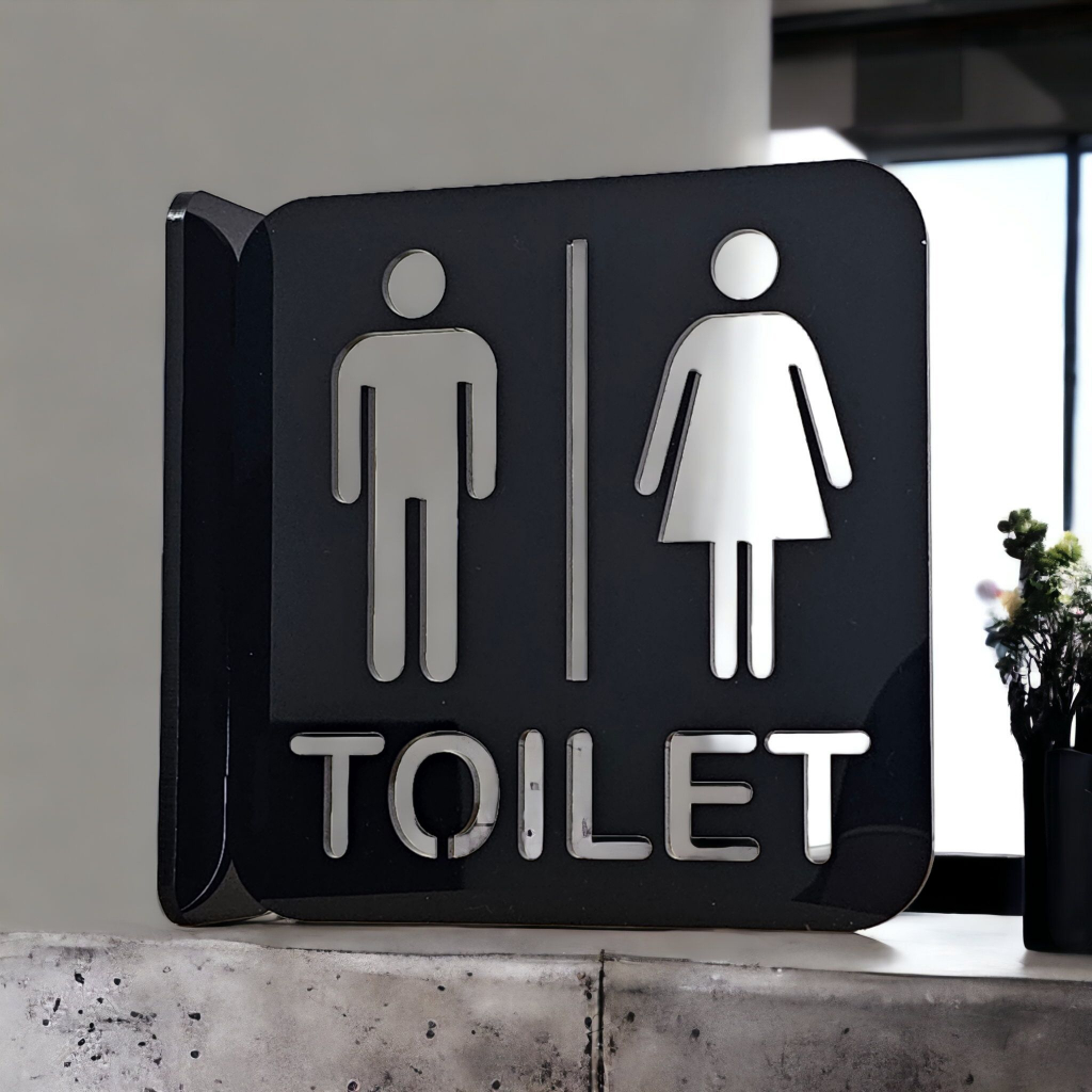 ป้ายห้องน้ำแบบตั้งฉากติดผนัง 5มิล หนางานดีclassic man woman toilet sign ป้ายห้องน้ำอคริลิคทรงผู้ดี