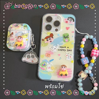 🌈Langton🌸สไตล์สร้อยข้อมือ การ์ตูน เครยอนชินจัง iphone 11 14 pro max ป้องกันการหล่น เส้นขอบโปร่งใส case for iPhone 12 13