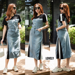 🌈🌿🌼🌺🌸💙🤎🇰🇷 Jeans Patch Cotton 2Tone Maxi Dress