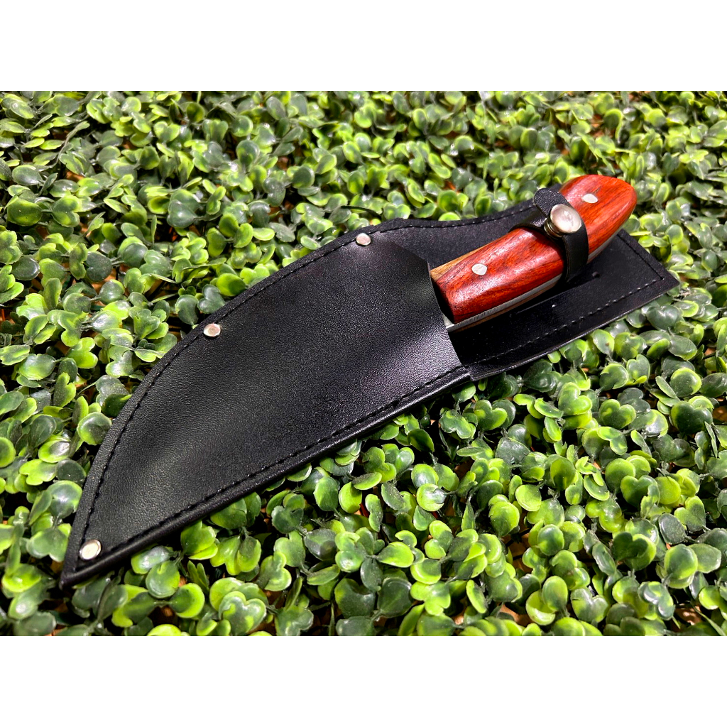 มีดแล่ 5 นิ้ว  งานตีร้อนจากเหล็กใบผานรถไถ ใบมีดชุบแข็งด้วยน้ำมันอบคืนไฟตามสูตร ใบมีดเปิดคมใช้งาน 100% ฟรีซองหนังสีดำ - รูปที่ 6