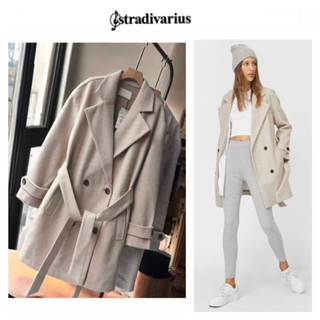 เสื้อโค้ท ทอสักหลาด Trench coat ยาว สีนู้ดเบจ ❄️แบรนด์✨STRADIVARIUS✨ แท้💯% (WY1101)