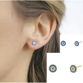 Turkish Blue Evil Eye Stud Earrings / silver ต่างหู Evil eye จากตุรกี