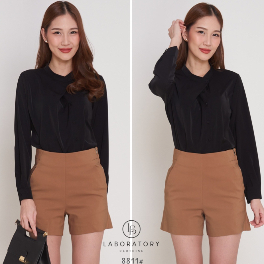 *Laboratory* เสื้อ 8811# เสื้อคอกลมผ่าหน้า กระดุมป้าย แขนยาว