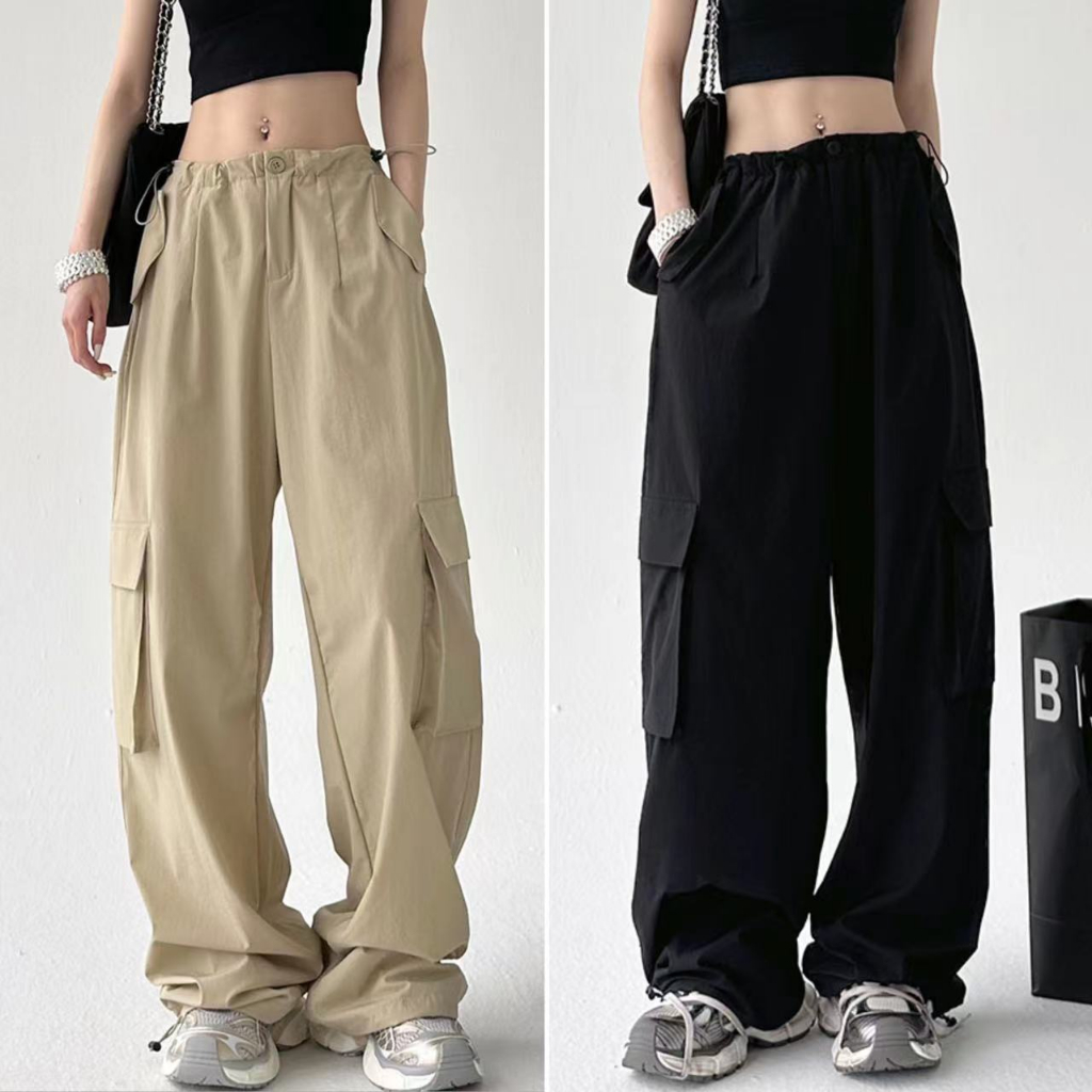Bella กางเกง y2k cargo pants กางเกงคาร์โก้ ขากว้าง เอวสูง มีกระเป๋า สไตล์วินเทจ ฮาราจูกุ แฟชั่นเกาหลี สําหรับผู้หญิง