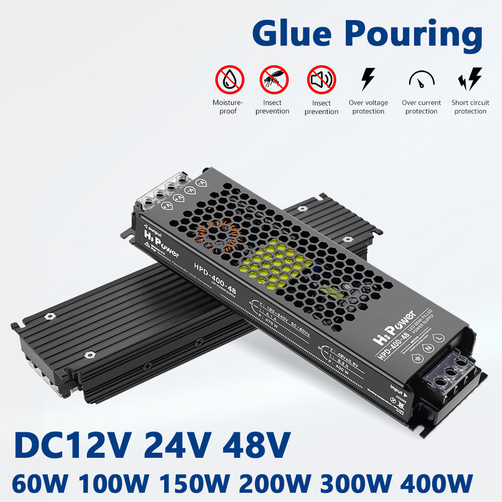 หม้อแปลง LED แหล่งจ่ายไฟ บางมาก DC12V 24V 48V หม้อแปลงไฟฟ้า 60W 100W  200W 300W 400WAC190-240V Driver สำหรับแถบ LED