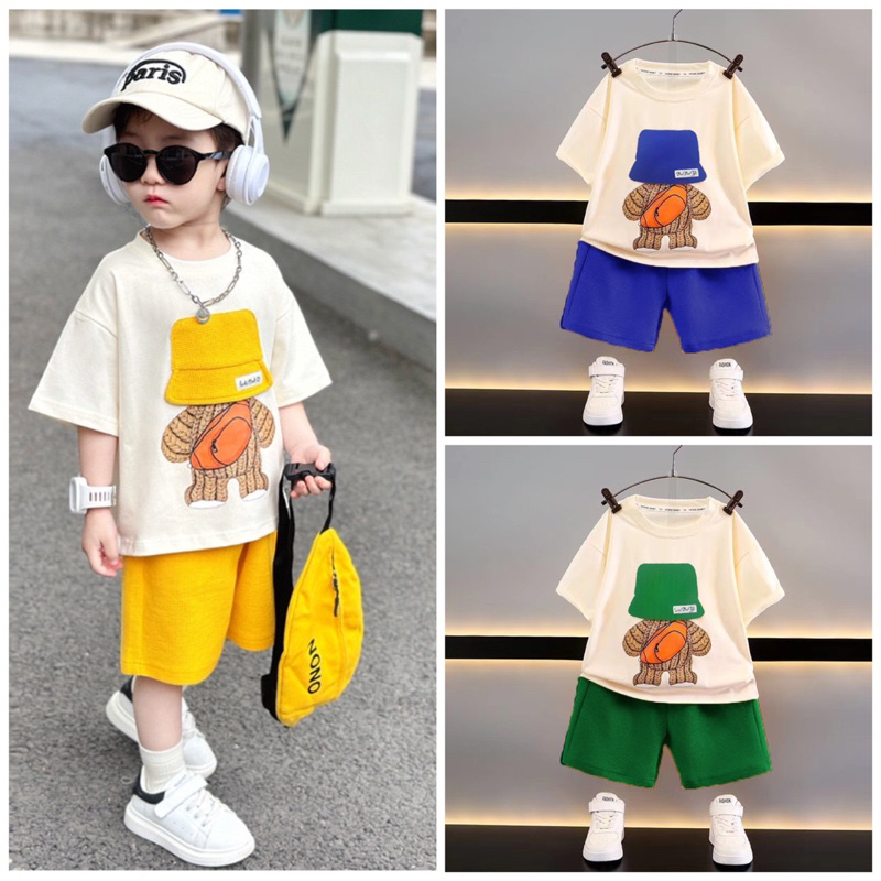 🇹🇭พร้อมส่งในไทย🇹🇭ชุดเด็กพร้อมส่ง ชุดเสื้อเชิ้ตเด็กลายการ์ตูนพร้อมกางเกงขาสั้น ชุดเด็กใส่เที่ยว ชุด2ชิ้น