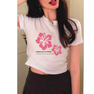 CROP ฺBABY TEE เสื้อดอกชบาสุดเก๋