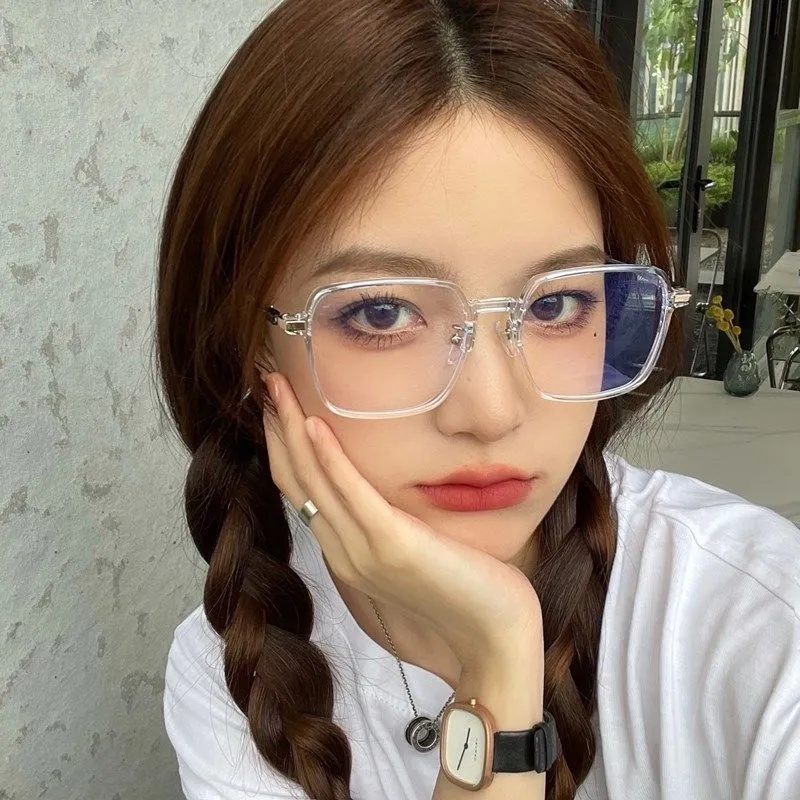 COD❤️แว่นกันแดดเปลี่ยนสีแฟชั่นเกาหลีคอมพิวเตอร์ป้องกันแสงสีฟ้ากรอบสี่เหลี่ยมใหญ่โลหะแว่นสายตาสั้นผู้ชายและผู้หญิง-a.one - รูปที่ 5