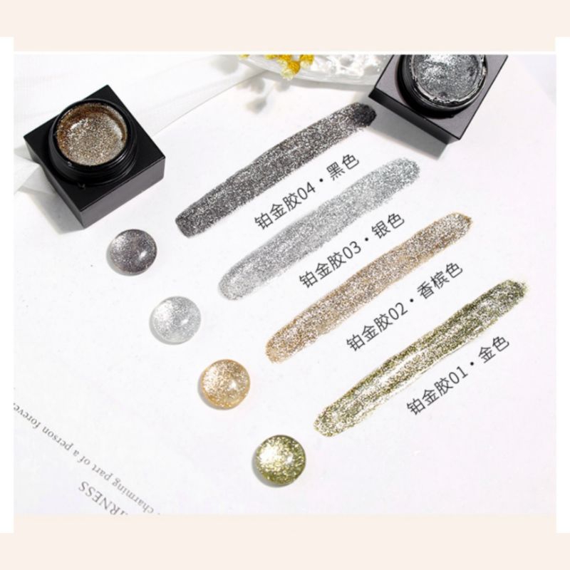 สีเจลกากเพชรละเอียด สีเจลแพตตินั่ม PLATINUM GEL ใช้ทา ใช้ตัดเส้น เพิ่มความหรูหรา - รูปที่ 4