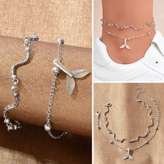 สร้อยข้อเท้า จี้หางปลา / ลายคลื่น set 2 ชิ้น พร้อมส่ง! (#P11)