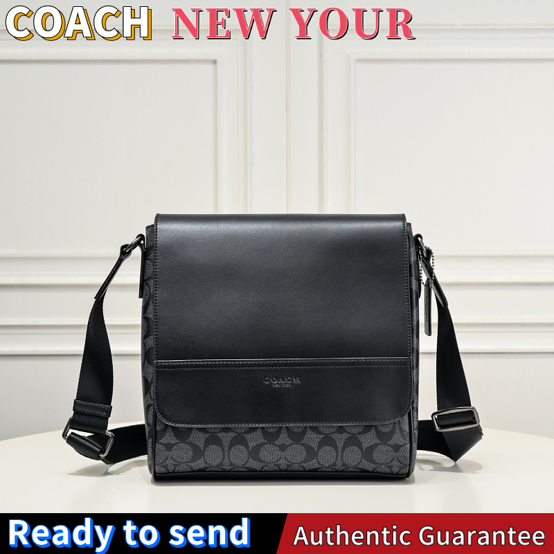 พร้อมส่ง🌟แท้ 💯%COACH Houston Classic PVC Leather Flip Messenger Bag, กระเป๋าสะพายแฟชั่นสำหรับผู้ชาย F26068 F73339