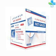 Longmed Net Gauze ลองเมด เนทก๊อซ ขนาด 4x4 นิ้ว บรรจุ 10 แผ่น [10 ห่อ/1 กล่อง] ผ้าก็อซปิดแผล ผ้าก็อส ผ้าก๊อซฝ้าย 100%