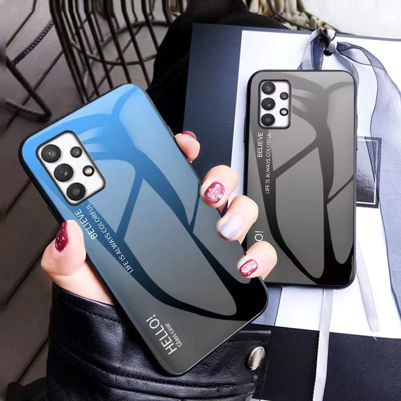 เคสกันกระแทก ไล่สี สำหรับ Samsung A52 A52S A53 A73 A23 A32 4G A02 M02 A12 M12 A32 5G A02S A03S เคสกระจก ขอบนิ่ม TPU CASE