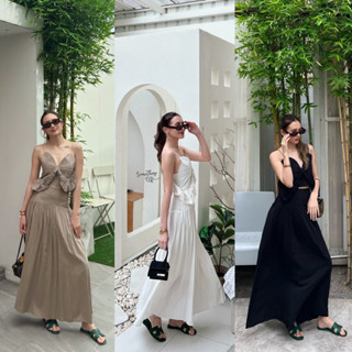 ราคาถูกที่สุด!! SOMETHING เซท 2 ชิ้น เสื้อสายเดี่ยวพร้อมกระโปรงจับจีบรอบ ขาว ดำ เขียว