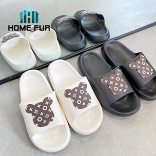 Home Fur รองเท้าแตะรูปหมีโมโนแกรม ใส่ในบ้าน ใส่นอกบ้านได้ น่ารัก สินค้าในไทย พร้อมส่ง