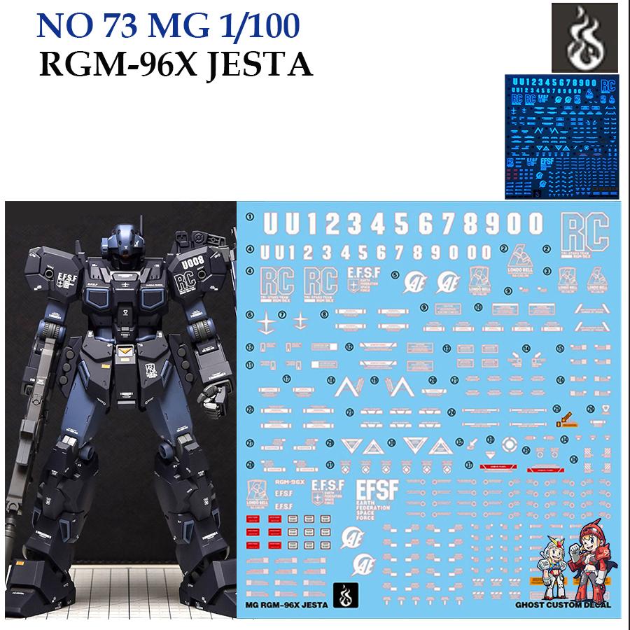 ดีคอลน้ำ [Ghost] MG 73 MG 1/100 RGM 96X JESTA GUNDAM Water Decal Fluorescent MG73 GMG73