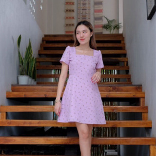 Belle pattern dress เดรสคอเหลี่ยมตรง อัพเดตผ้า สั่งไซสยาวทางแชทก่อนน้า
