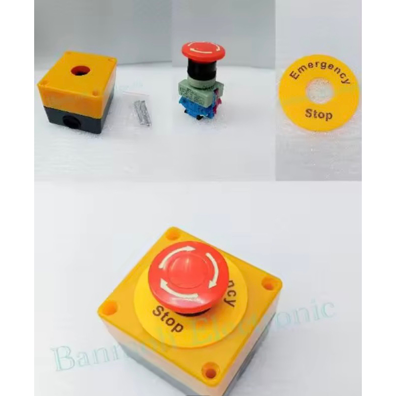 (แบบทั้งชุด และ แบบแยกชิ้น) Emergency Switch กล่องพลาสติก คอ22มิล สวิทช์ฉุกเฉิน DPST เห็ดปุ่มหยุดฉุก