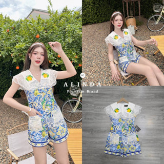 ราคาถูกที่สุด!! Alinda(อลินดา) LE8003-LM จั๊มสูทสั้น แขนกุดแต่งลูกไม้สีขาว