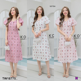 J18775 เดรสหวานใจ แขนบอลลูนน่ารัก Sweetheart dress with balloon sleeves