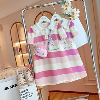 👗PRINCESS KESLI👗 มินิเดรสลคอปก ลายทาง มินิเดรสเด็ก 1-9 ปี🍒 สินค้ามาใหม่ 🍒