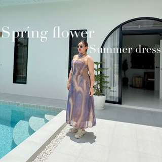 Lady M | Spring flower summer dress เดรสผ้ายืดตาข่ายสาวอวบใส่เที่ยวทะเล