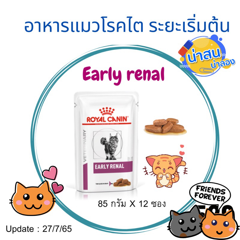 (หมดอายุ : 09/03/2027) Royal canin อาหารแมวโรคไต_ระยะเริ่มต้น early renal  85 g. (12 ซอง)